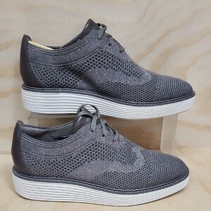 Cole Haan Platform Knit Silver Gray Women Shoe 11 B Sneaker Sparkle Oxford